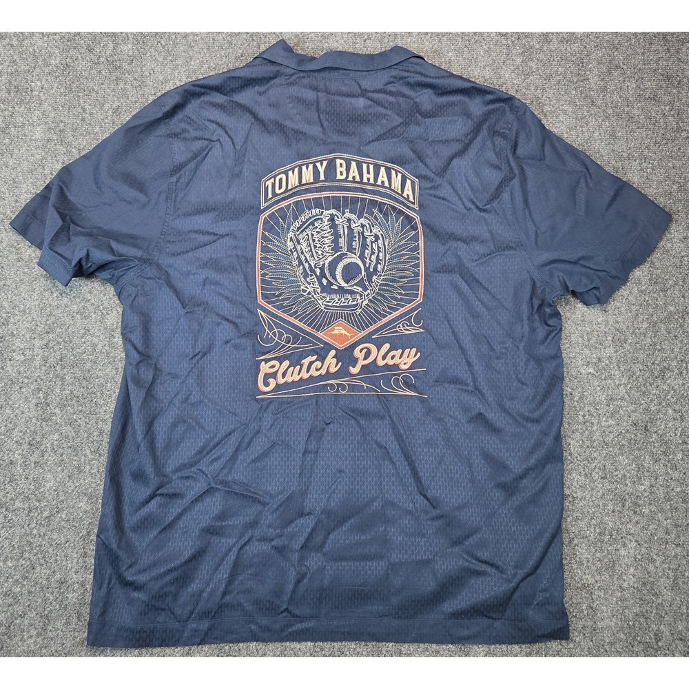 Tommy‎ Bahama Minnesota Twins Silk Shirt Mens XXL (XL tag) Navy Clutch Play
